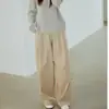 SAMD2026 Calça Khaki de Dobra Dupla Wide Leg Feminina Caimento Fluido Solta Cobre o Quadril Reta Casual Comprimento Total para o Trabalho Calça Longa