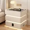 Mesita de Noche Flotante con Tres Cajones, Madera Maciza Simple, Carga Inalámbrica Moderna, Mesa de Noche Multifuncional Todo en Uno de Lujo Moderno para Dormitorio del Hogar