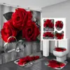 Cortina de Ducha San Valentín Rosa Negra Impermeable y Resistente al Moho Cortina Oscurecedora Plegable Cortina de Ducha Impermeable Secado Rápido Baño Decoración Romántica