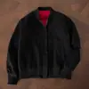 Jaqueta Masculina Nova de Outono Design Color Block Preto Lavado Pesado e Vermelho Jaqueta Baseball Curta Rígida Americana Tendência