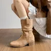 Botines Plisados Estilo Occidental para Mujer, Estilo Británico Retro, Botas Martin de Media Caña que Aumentan la Altura para Personas de Baja Estatura