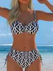 Verano 2027 Transfronterizo Nuevo Sexy Europeo y Americano Comercio Exterior Bikini Traje de Baño para Mujer Sexy Estampado con Cordones Traje de Baño de Playa