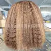 Peluca Bob Rizada Yaki Estilo Europeo y Americano P4/27 Peluca Frontal con Encaje Peluca de Cabello Humano Real