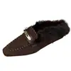 Mocasines peludos estilo coreano retro para mujer, zapatos planos sin cordones de invierno, forrados de felpa para abrigar, adecuados para usar al aire libre, estilo media pantufla