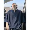 Camisa de hombre de manga corta con cuello en V verano fina top de manga corta 2026 nuevo imitación lino transpirable holgado casual camiseta de hombre T