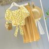 Ancorelala Verão Novo Conjunto para Meninas com Estampa de Abacaxi, Top com Laço e Calça de Pernas Largas
