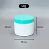 Crema de ojos al por mayor en stock, crema facial, botellas dispensadoras de crema, tarros de plástico PP de doble capa sellados para crema de manos, 50g