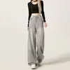 Jeans anchos de color gris claro de talla grande para mujer, nuevo estilo de verano, versátiles de cintura alta, adelgazantes, con caída, pantalones rectos holgados