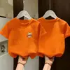 Camiseta de Manga Corta de Algodón Puro para Niños Verano Estampado de Dibujos Animados Top Estilo Coreano para Niños Suelta y Elegante Cuello Redondo Camiseta Básica