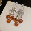 Pendientes de borla con carcasa de madera marrón transfronterizos europeos y americanos, pendientes de estilo vintage Maillard, pendientes de mujer de lujo ligero de alta gama