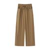Ropa de Mujer Transfronteriza Aliexpress Otoño 2025 Nuevo Cintura Elástica Plisados Cordón Rayas Ropa de Trabajo Pantalones Rectos Pantalones Casuales