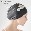 Gorro de Natación para Mujer con Protección para Orejas y Cabello Largo, Talla Grande, Circunferencia de Cabeza Grande, Impermeable, Margarita de Silicona Suave