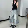 Shorts de mezclilla finos cropped estilo boyfriend casual americano para mujer talla grande, nuevo modelo de verano para damas talla grande, pantalones holgados de pierna ancha rotos