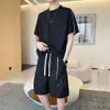 Traje Casual para Hombre, Nuevo Estilo de Verano Estilo Hong Kong Camiseta, Pantalones Cortos Deportivos de Cuello Redondo, Corte Holgado, Versátil y Moderno para Jóvenes