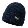 Novo gorro de inverno masculino quente de tricô, forrado com fleece e espesso, gorro pullover à prova de frio para atividades ao ar livre, gorro de tricô com topo redondo e letra