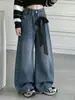 Lenço de Seda Infantil Novo de Outono com Bolinhas Calça Jeans Wide-Leg Crianças Maiores Calça Reta Solta Calça Banana Versátil Calça do Papai