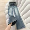Jeans Azul Retro Americano Não Skinny Micro-Flare para Mulheres Altas, Extra Longo, Nicho, Cintura Baixa, Emagrecedor, Perna Reta, Calça Flare
