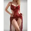 Body Sexy Europeu e Americano Transfronteiriço, Vestido Sedutor Transparente de Renda com Alças Longas, Popular na Amazon