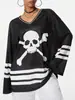 Camiseta de Punto con Estampado Digital Holgada de Manga Corta y Manga Larga para Mujer, Deportiva Americana Casual, Pulóver con Cuello en V para Hombres y Mujeres
