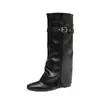 Botas de Cavaleiro Confortáveis Estilo Novo Slim Salto Escondido Pretas Versáteis Botas de Cano Alto 6cm Botas Longas para Mulheres Uso Dupla Face Bico Quadrado Retrô