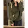 Suéter verde suave y pegajoso estilo perezoso para mujer, otoño e invierno, capa base de tacto relajado, hace que las tallas grandes luzcan más delgadas, top de punto