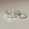 Anillo de Plata de Ley S925 Pequeño Cubo de Azúcar con Diamante para Mujer, Anillo de Par de Dedo Índice Versátil de Lujo Ligero de Nicho, Joyería Nueva de Moda