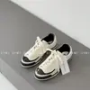 Zapatos Casuales Cómodos de Estilo Veraniego, Bloques de Color Blanco y Negro Panda, Puntera Redonda, Con Cordones, Suela Gruesa para Mujer, Tenis de Suela Fina para Mujer