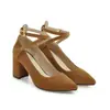 Nuevo Cinturón Cruzado Zapatos de Primavera y Otoño con Acabado Mate Punta Fina Estilo Europeo y Americano Zapatos de Comercio Exterior Tacones Gruesos Zapatos de Talla Grande T263