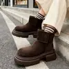 Botas de nieve de suela gruesa para mujer, nuevo estilo de invierno 2026, forradas de felpa para abrigar, botines gruesos, antideslizantes, botines tipo Martin, zapatos grandes de algodón