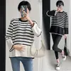En stock traje de otoño para mujeres embarazadas 2024 nuevo suéter holgado de manga larga para mujeres embarazadas top a rayas conjunto de punto de dos piezas