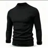 Suéter masculino com gola alta parcial e forro de fleece, peça única de tricô em fleece espesso de inverno, blusa básica quente tipo pullover, disponível em várias cores
