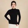 Camisa básica de lã com gola semimang alta para primavera e outono, top de malha básico quente de manga longa leve, suéter versátil para o dia a dia