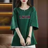 Camiseta de manga corta para mujer de comercio exterior transfronterizo, corte holgado, talla grande, adecuada para madres de mediana edad, top de media manga