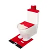 Exclusivo para ventas transfronterizas: Juego de tres piezas para tapa de inodoro navideña, funda para asiento de inodoro de Papá Noel, funda para tanque, tapete de piso, decoración navideña