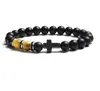 Pulsera de Onyx Negro Mate con Colgante de Cruz Ojo de Tigre y Separadores de Plata Ajustable Moderna Joyería Religiosa para Hombres y Mujeres Accesorio Casual Espiritual y de Regalo Perfecto
