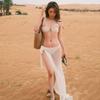 Nuevo Estilo Vacacional de Isla Bikini Metálico Sexy de Dos Piezas con Cordones Malla Vestido Largo Aspecto Delgado Traje de Baño para Foto en la Costa
