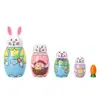 Muñecas Rusas de Anidación Set Matrioshka de Madera de 5 Capas Muñecas Pintadas a Mano de Madera de Tilo con Lindo Diseño de Conejo Regalo Temático de Pascua y Primavera para Niños Juguete Decorativo Creativo para Niños Souvenir Colorido 3315cm