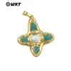 Wt-P2036 Turquesa Natural y Perla de Agua Dulce Incrustados Hot Exportación Mayorista Accesorios Semi-Terminados Colgante