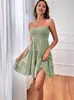 2026 Ropa de Mujer Transfronteriza Europea y Americana Amazon Verano Nuevo Estilo Hombros Descubiertos Correa Fina Color Sólido Versátil Vestido Texturizado