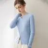 Nuevo cárdigan chaqueta de punto simple versátil de manga larga ajustado de cuello redondo acanalado con doble cremallera de cachemira pura para otoño e invierno para mujer