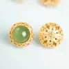 Contas Espaçadoras Ovais de Jade Hetian Naturais Incrustadas com Acessórios, Corrente de Pulseira para Joias DIY Estilo Chinês, Acessórios de Contas Redondas de Jaspe