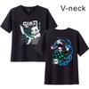 Venta caliente transfronteriza: Demon Slayer, Ghost Extermination Blade, estampado periférico, moda para mujer, cuello en V, pareja, manga corta