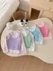 Chal de Punto para Niña Camiseta de Manga Larga Estilo Primavera y Otoño Top de Bebé Rayado con Parches Camiseta Básica Elegante para Niños