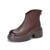 Botas de Cano Curto com Salto Bloco de Couro Genuíno de Primeira Camada Estilo Novo com Lã Bico Redondo Botas Emagrecedoras Solado Grosso Aumentadoras de Altura Versáteis para o Dia a Dia Botas de Algodão Femininas de Couro Genuíno