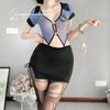 Uniforme de policía sexy, traje conjunto, falda de secretaria con tirantes huecos, perspectiva sexy 1160