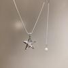 Collar Largo de Acero de Titanio con Colgante de Corazón, Letra Plateada y Estrella para Mujer, Nicho de Alta Gama, Versátil, Cadena para Suéter Deslizable