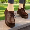 Zapatos Fu Estilo Explosivo Feliz para Mujer Otoño 2026 Nuevos Zapatos para Mujer Punta Redonda Suela Gruesa Plataforma Cordones Piel Suave Zapatos Pequeños de Piel para Mujer