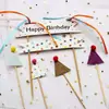 Decoración de pastel pequeño fresco banner feliz cumpleaños tarjeta cinta banderín bola de pelo sombrero de cumpleaños enchufe de lunares