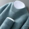 Suéter 100% lana pura para hombre, cuello semi-alto, jersey de negocios engrosado, suéter base de punto suelto de manga larga, cachemir