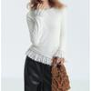 En Stock Mayorista del Fabricante Nuevo Color Sólido Encaje de Pétalos Base de Polar Cálido Camiseta de Manga Larga Cuello Redondo Estilo Nuevo